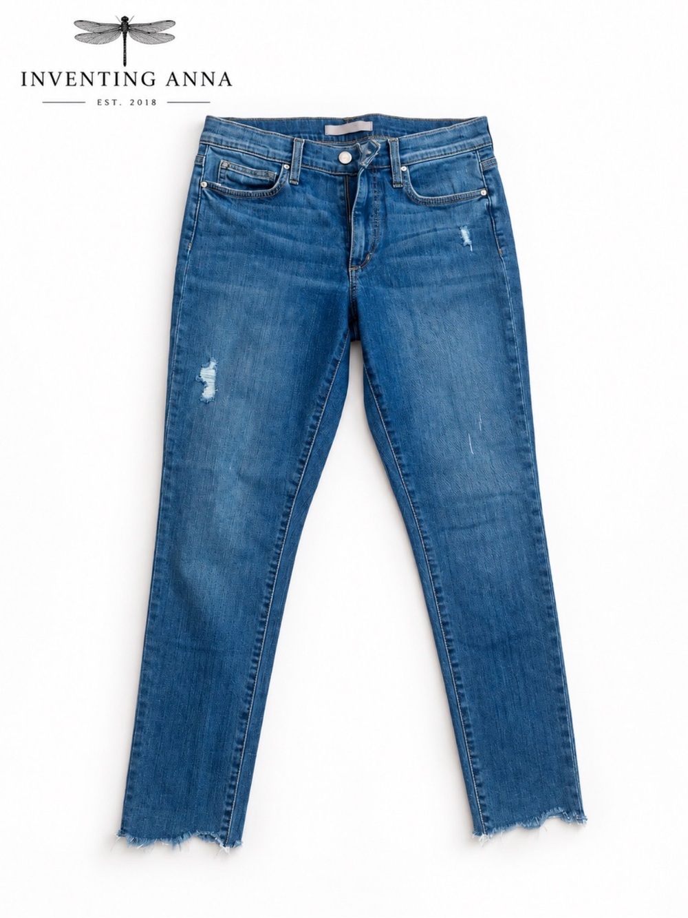 Joe’s Jeans Women Medium Wash Straight Leg Distressed Raw Hem Denim Jeans